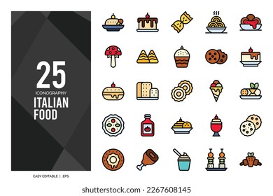 25 Italian Food Lineal Color icon pack. vector illustration.