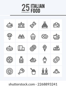 25 Italian Food Outline icons Pack vector illustration.