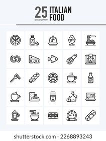 25 Italian Food Outline icons Pack vector illustration.