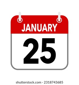 25 January, calendar date icon on white background.
