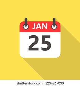 25 january calendar flat style icon with long shadow.