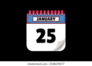 25 January calendar icon text page monthly web design on white, brown, coral, and black background vector, icon, or illustration with the month of January 25