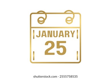 25 January calendar icon text page monthly web design on golden and white background vector, icon, or illustration with the month of January 25