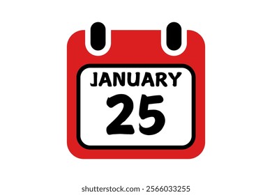 25 January calendar icon text page monthly web design on red, black and white background vector, icon, or illustration with the month of January 25
