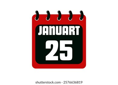 25 January calendar icon text page monthly web design on red, black and white background vector, icon, or illustration with the month of January 25