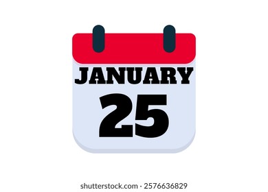 25 January calendar icon text page monthly web design on red, black and white background vector, icon, or illustration with the month of January 25
