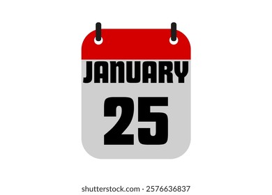 25 January calendar icon text page monthly web design on red, black and white background vector, icon, or illustration with the month of January 25