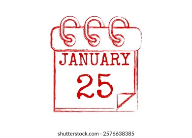 25 January calendar icon text page monthly web design on red and white background vector, icon, or illustration with the month of January 25