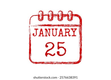 25 January calendar icon text page monthly web design on red and white background vector, icon, or illustration with the month of January 25