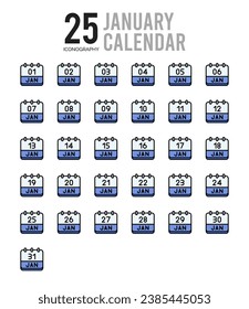 25 January Calendar icons Pack vector illustration.