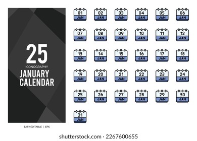 25 January Calendar Lineal Color icon pack. vector illustration.
