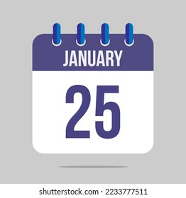 25 january calendar vector. Calendar icon for january with marked date. Design for schedules, meetings and appointments