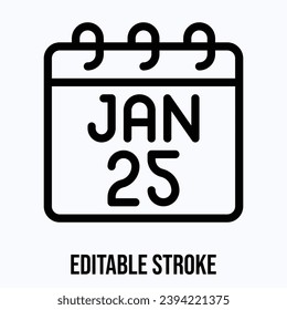 Calendario del 25 de enero, icono del calendario de vectores.