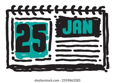 25 January date long table calendar - A simple yet elegant line art illustration of a table date calendar captures the essence of organization and timekeeping and note lines sketch art 