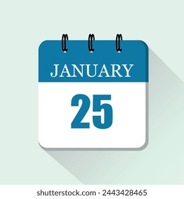 25 de enero icono de calendario diario plano. Plantilla de calendario vectorial para los días de enero. Cartel para el día y el mes.