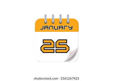 25 January month single day vector, illustration, calendar with yellow, black and white color background calendar January 25