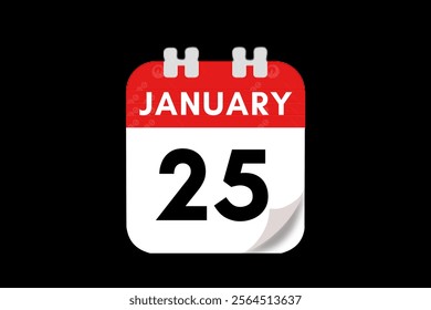 25 January month single day vector, illustration, calendar with red, gray, white and black color background calendar January 25
