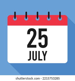25 July Calendar. Blue Background. Vector Calendar.