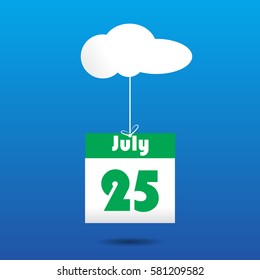25 july calender icon with cloud paper
