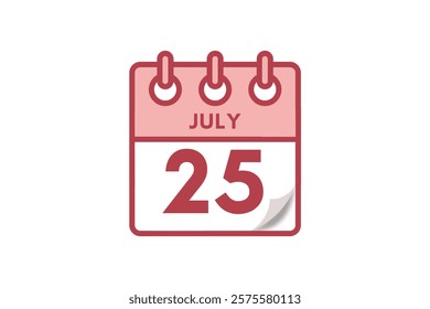 25 July month single day vector, illustration, calendar with maroon, rose and white color background calendar July 25