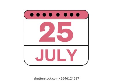 25 july month single day vector, illustration, calendar with peach, black and white color background calendar icon of july 25