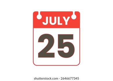 25 july month single day vector, illustration, calendar with red, black and white color background calendar icon of july 25