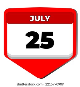 25 de julio día del calendario de iconos vectoriales. 25 de julio. Vigésimo quinto día de julio. 25.º número de fecha. calendario de 25 días. Veinticinco fechas. República de Túnez, prevención del ahogamiento mundial