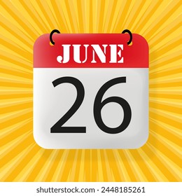 25 June. Calendar 2024. 3d illustration. Pop art style. Vector line icon for Business and Advertising