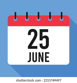 25 June Calendar. Blue Background. Vector Calendar.