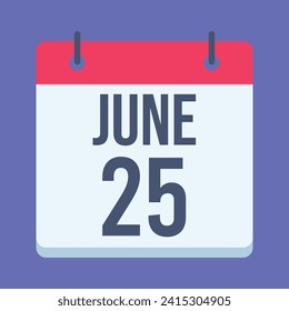 25 June Calendar. Blue Background. Vector Calendar.
