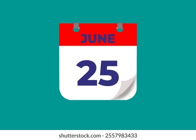 25  June calendar icon text page monthly web design on red, and blue background vector, icon, or illustration with the month of June 25