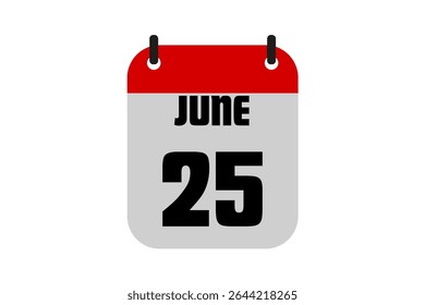 25 junho calendário ícone página de texto design mensal web em vermelho, preto e branco fundo vetor, ícone, ou ilustração com o mês de junho 25