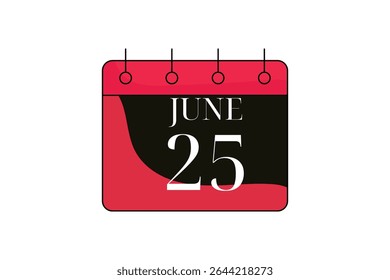 25 junho calendário ícone página de texto design mensal web em vermelho, preto e branco fundo vetor, ícone, ou ilustração com o mês de junho 25