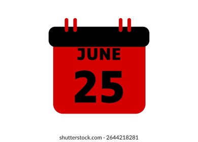 25 June calendar icon text page monthly web design on red, black and white background vector, icon, or illustration with the month of June 25