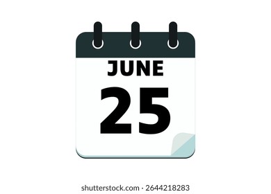 25 junho calendário ícone página de texto design mensal web em vermelho, preto e branco fundo vetor, ícone, ou ilustração com o mês de junho 25