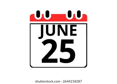 25 junho calendário ícone página de texto design mensal web em vermelho, preto e branco fundo vetor, ícone, ou ilustração com o mês de junho 25