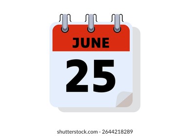 25 junho calendário ícone página de texto design mensal web em vermelho, preto e branco fundo vetor, ícone, ou ilustração com o mês de junho 25