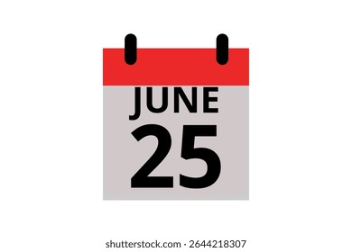 25 June calendar icon text page monthly web design on red, black and white background vector, icon, or illustration with the month of June 25