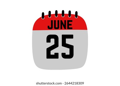 25 junho calendário ícone página de texto design mensal web em vermelho, preto e branco fundo vetor, ícone, ou ilustração com o mês de junho 25
