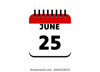 25 junho calendário ícone página de texto design mensal web em vermelho, preto e branco fundo vetor, ícone, ou ilustração com o mês de junho 25