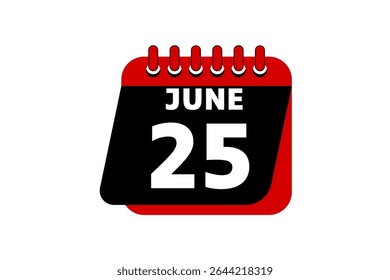 25 junho calendário ícone página de texto design mensal web em vermelho, preto e branco fundo vetor, ícone, ou ilustração com o mês de junho 25