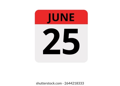 25 junho calendário ícone página de texto design mensal web em vermelho, preto e branco fundo vetor, ícone, ou ilustração com o mês de junho 25