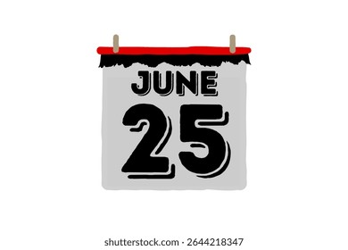 25 junho calendário ícone página de texto design mensal web em vermelho, preto e branco fundo vetor, ícone, ou ilustração com o mês de junho 25