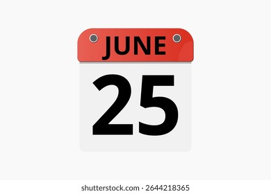 25 junho calendário ícone página de texto design mensal web em vermelho, preto e branco fundo vetor, ícone, ou ilustração com o mês de junho 25