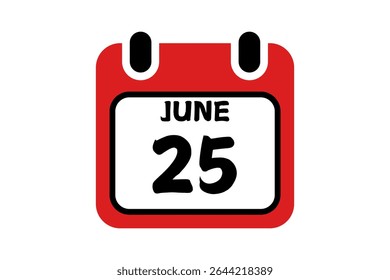 25 junho calendário ícone página de texto design mensal web em vermelho, preto e branco fundo vetor, ícone, ou ilustração com o mês de junho 25