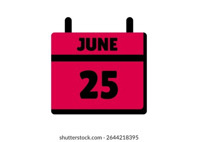 25 junho calendário ícone página de texto design mensal web em vermelho, preto e branco fundo vetor, ícone, ou ilustração com o mês de junho 25