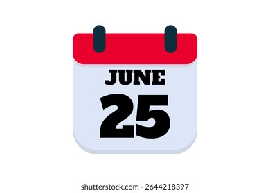 25 junho calendário ícone página de texto design mensal web em vermelho, preto e branco fundo vetor, ícone, ou ilustração com o mês de junho 25