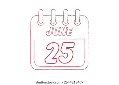 25 junho calendário ícone página de texto design mensal web em vermelho, preto e branco fundo vetor, ícone, ou ilustração com o mês de junho 25