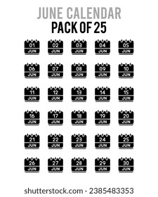 25 June Calendar. icons Pack. vector illustration.