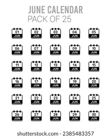 25 June Calendar. icons Pack. vector illustration.